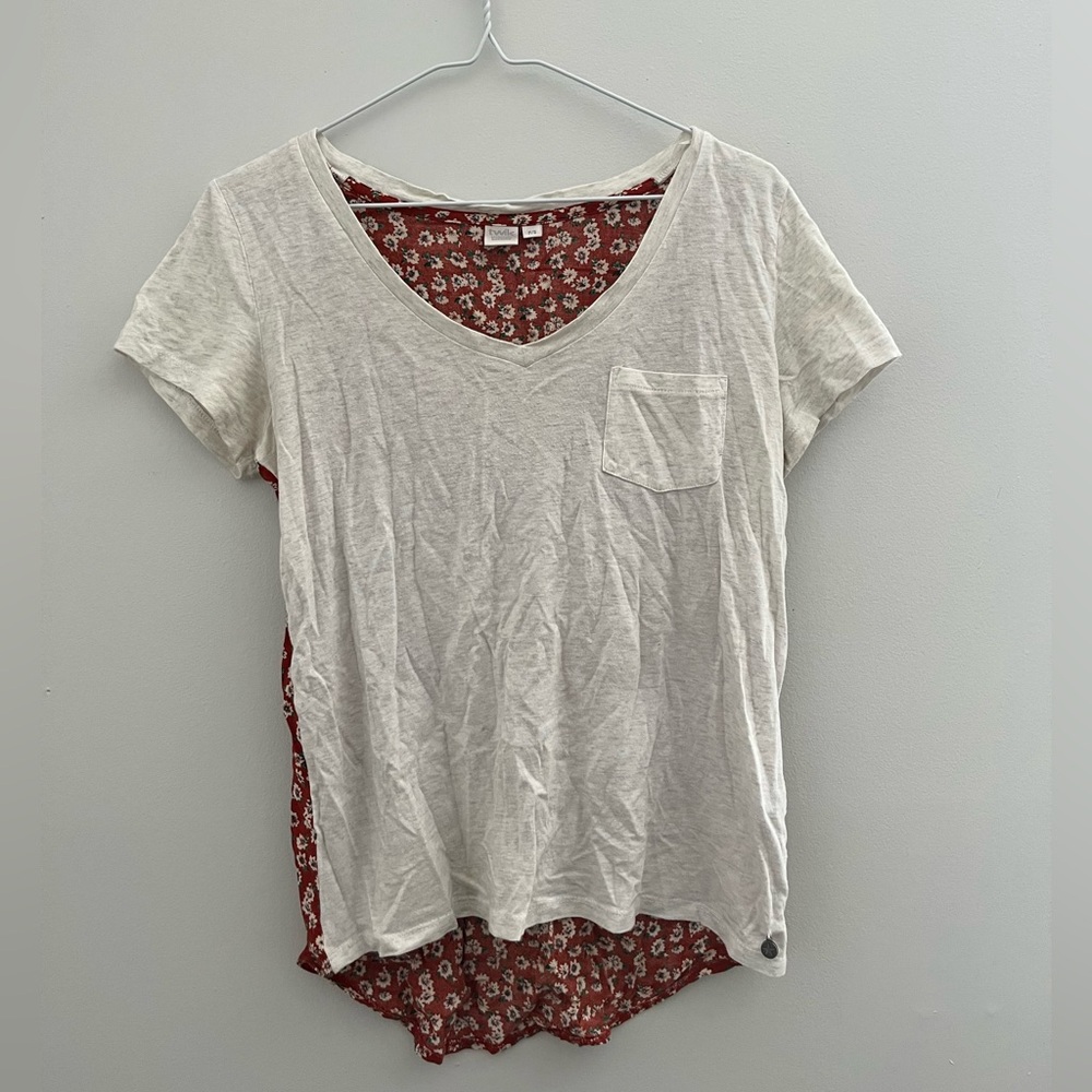 Women's Cream and Red Floral Top